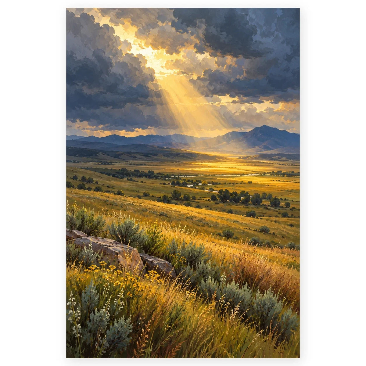 Prairie Storm Sunbreak paint by numbers artwork on a front-facing canvas against a white background
