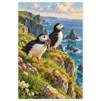 Puffins on a Cliff during Nesting Season paint by numbers artwork on a front-facing canvas against a white background