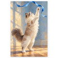 Ragdoll Cat Reaching for a Ribbon paint by numbers artwork on a front-facing canvas against a white background
