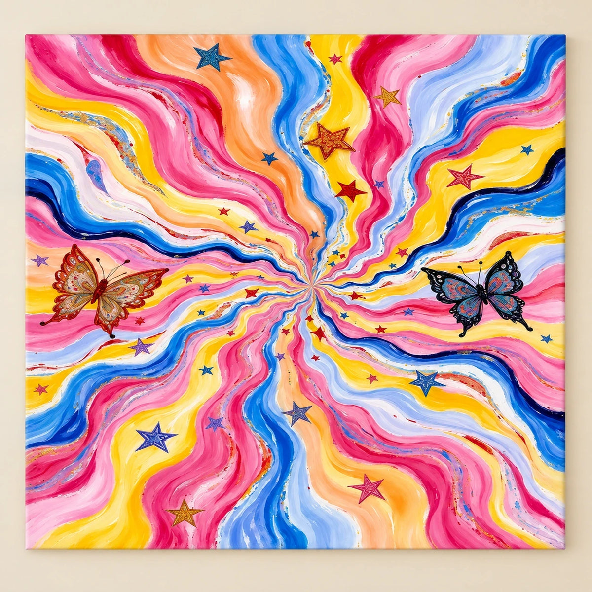 Rainbow Swirl Butterfly Abstract paint by numbers artwork on a front-facing canvas against a white background