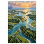 River Delta Aerial paint by numbers artwork on a front-facing canvas against a white background