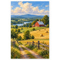Rolling Hayfields Red Barn paint by numbers artwork on a front-facing canvas against a white background