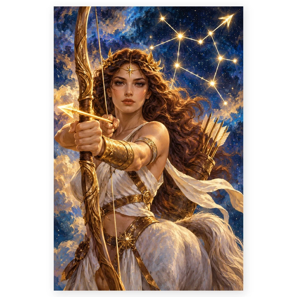 Full Sagittarius Woman Archer Constellation paint by numbers artwork on a clean white square, complete design shown at its original proportions with a subtle soft shadow.