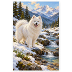 Samoyed in Spring Snowmelt paint by numbers artwork on a front-facing canvas against a white background