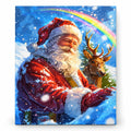 Santa Beneath a Winter Rainbow paint by numbers artwork on a front-facing canvas against a white background