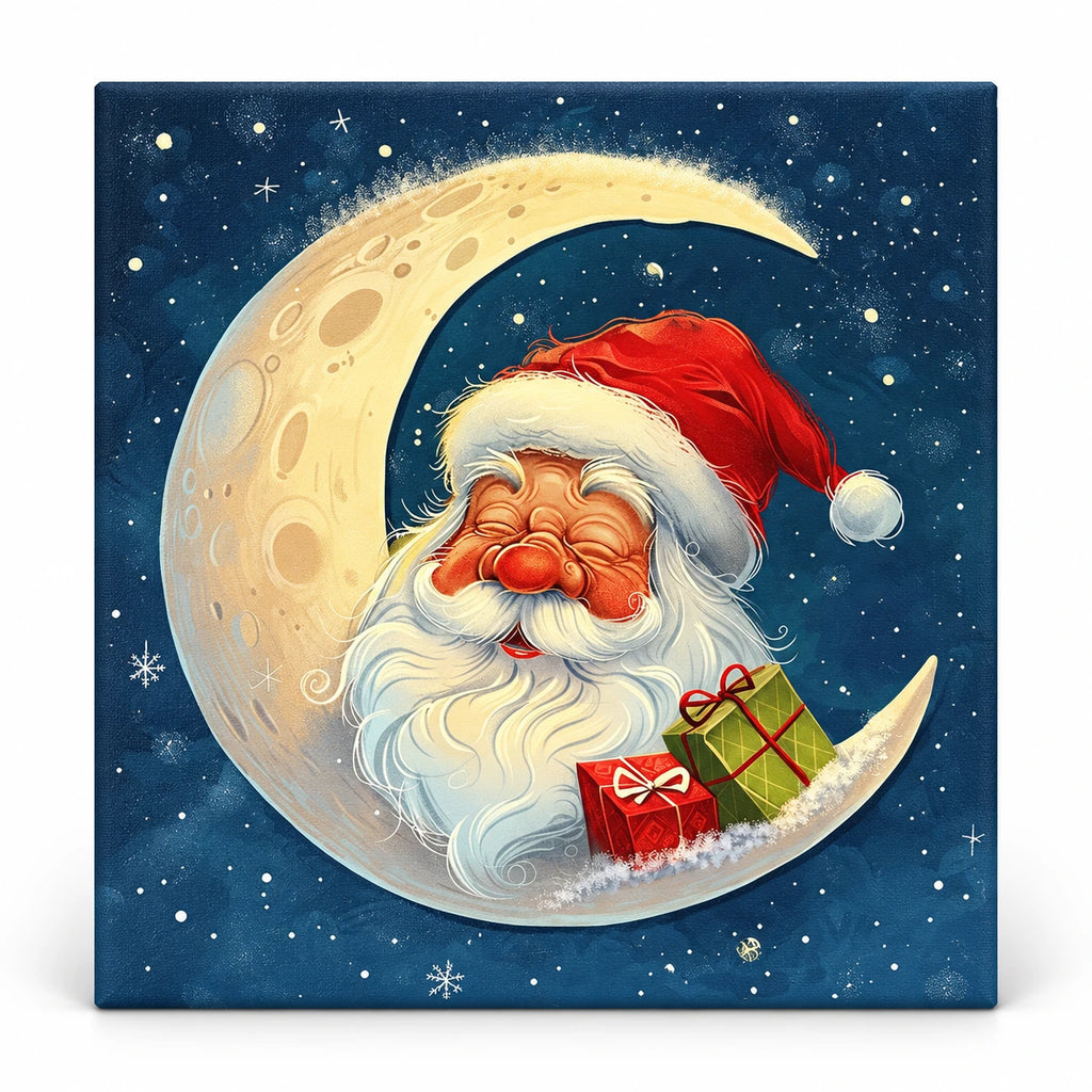 Santa’s Crescent Moon Night paint by numbers artwork on a front-facing canvas against a white background