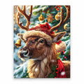 Santa Hat Reindeer paint by numbers artwork on a front-facing canvas against a white background