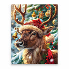 Santa Hat Reindeer paint by numbers artwork on a front-facing canvas against a white background