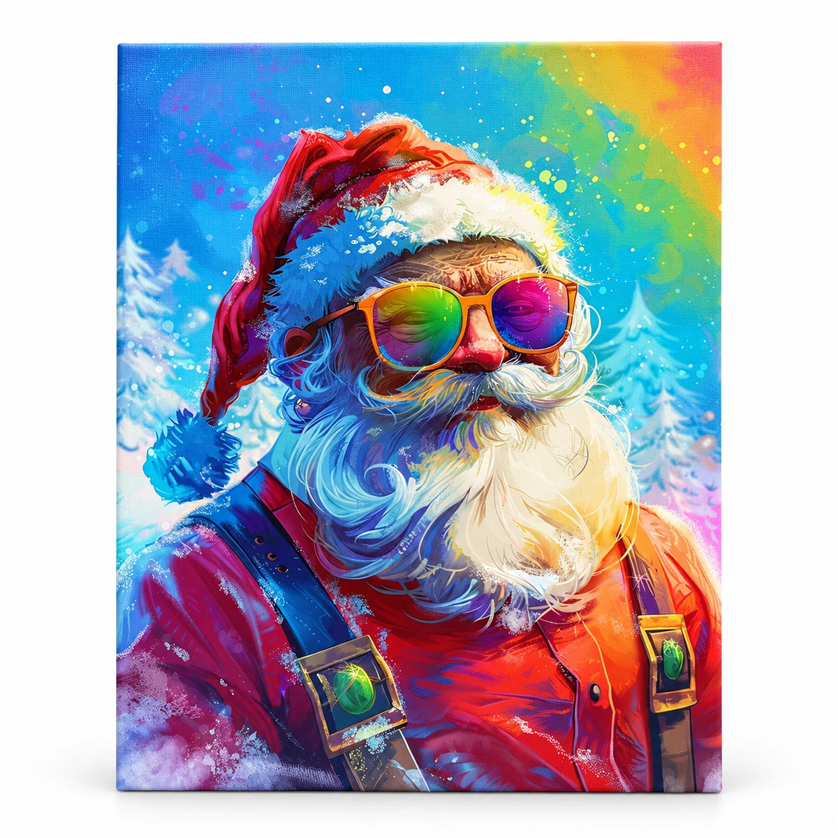 Santa in Vivid Colors paint by numbers artwork on a front-facing canvas against a white background