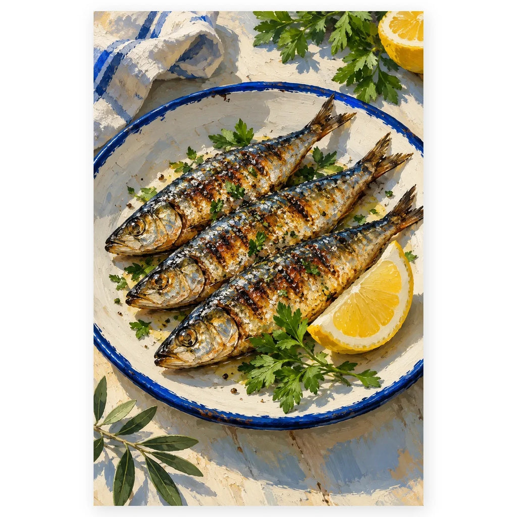Sardines Lemon Enamel Plate paint by numbers artwork on a front-facing canvas against a white background