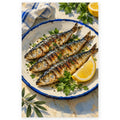 Sardines Lemon Enamel Plate paint by numbers artwork on a front-facing canvas against a white background