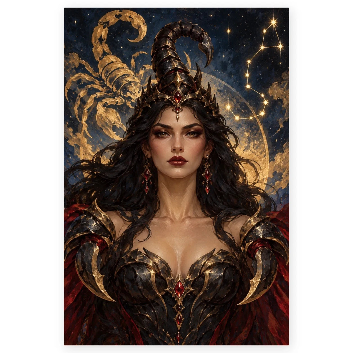 Full Scorpio Scorpion Queen Constellation paint by numbers artwork on a clean white square, complete design shown at its original proportions with a subtle soft shadow.