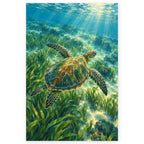 Sea Turtle above Seagrass paint by numbers artwork on a front-facing canvas against a white background