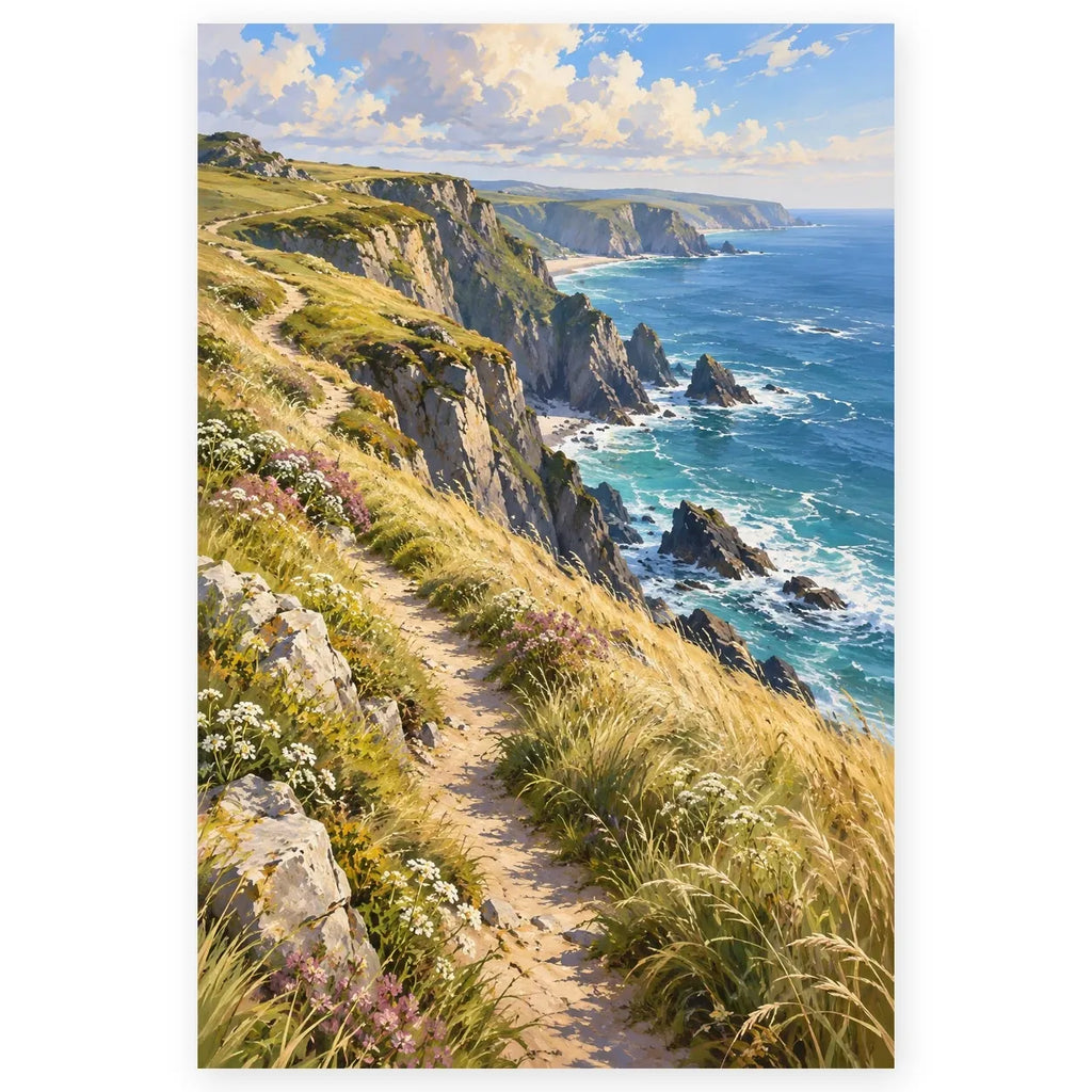 Full seaside cliff wild grass path paint by numbers artwork on a clean white background.