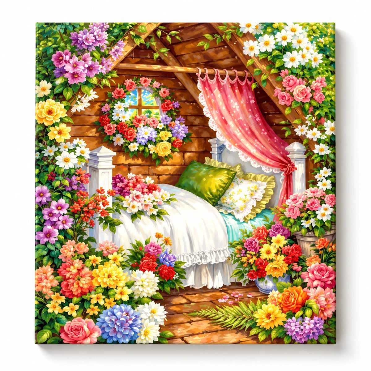 Secret Garden Flower Canopy paint by numbers artwork on a front-facing canvas against a white background