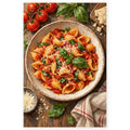 Shell Pasta Red Sauce Bowl paint by numbers artwork on a front-facing canvas against a white background