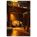 Siamese Cat under a Desk Lamp paint by numbers artwork on a front-facing canvas against a white background