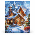 Snowfall at Christmas Village paint by numbers artwork on a front-facing canvas against a white background