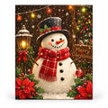 Snowfall Christmas Greeting Snowman paint by numbers artwork on a front-facing canvas against a white background