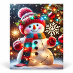 Snowfall Holiday Glow Snowman paint by numbers artwork on a front-facing canvas against a white background