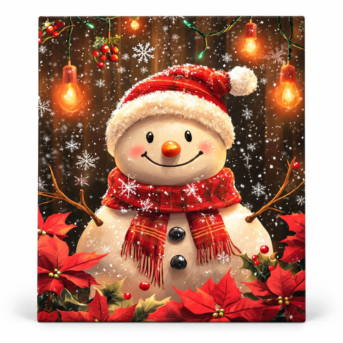 Snowfall Santa Snowman paint by numbers artwork on a front-facing canvas against a white background
