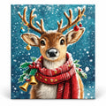 Snowfall Scarf Reindeer paint by numbers artwork on a front-facing canvas against a white background