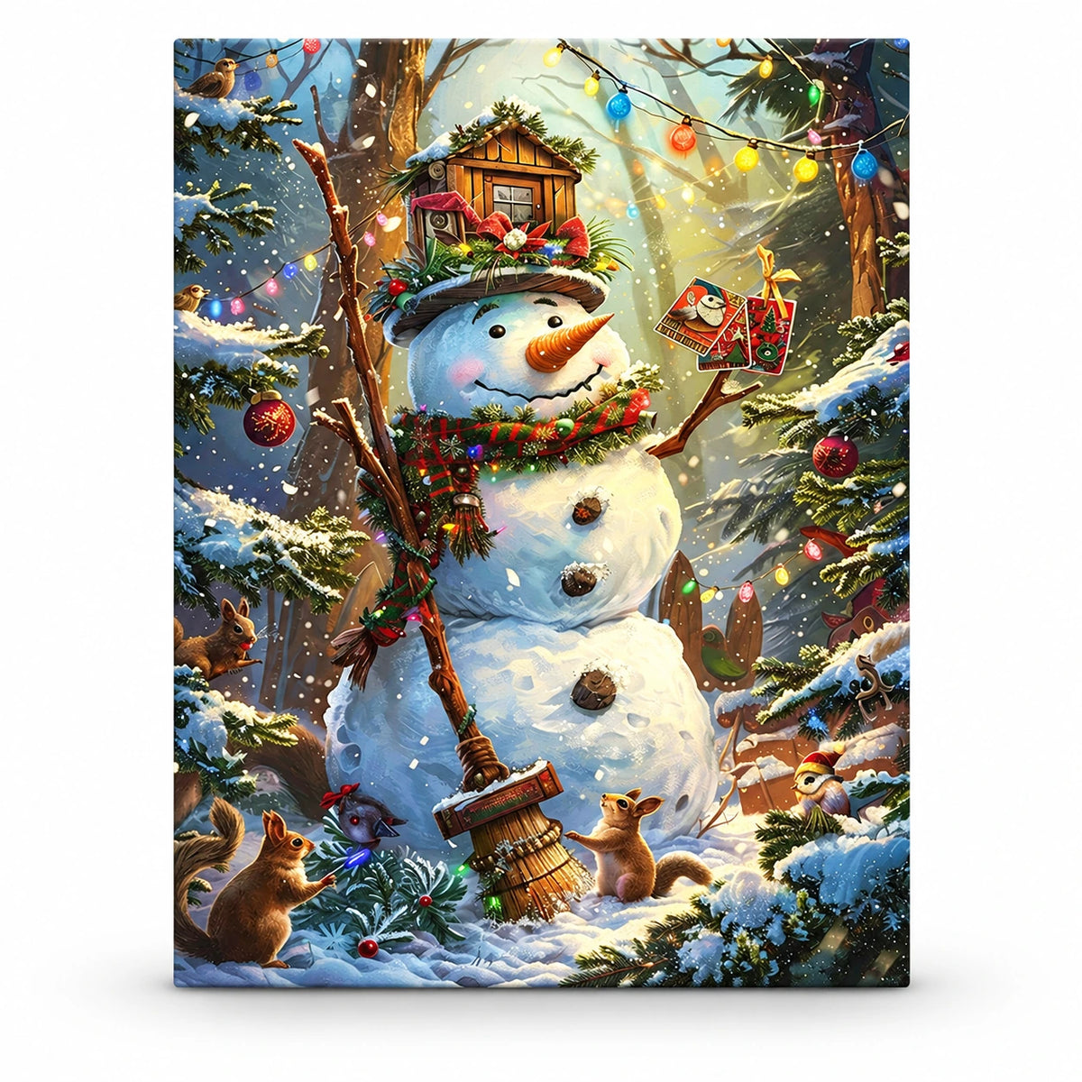 Snowman’s Festive Forest paint by numbers artwork on a front-facing canvas against a white background