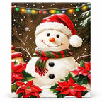Snowman Poinsettia Celebration paint by numbers artwork on a front-facing canvas against a white background