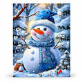 Snowman Winter Garden paint by numbers artwork on a front-facing canvas against a white background