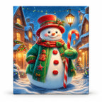 Snowman’s Lanternlit Welcome paint by numbers artwork on a front-facing canvas against a white background