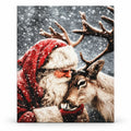 Snowy Christmas Companions Santa and Reindeer paint by numbers artwork on a front-facing canvas against a white background