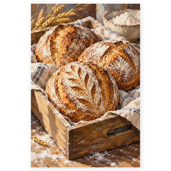 `01-sourdough-loaves-bakery-crate-hero.webp` — Full Sourdough Loaves Bakery Crate paint by numbers artwork on a clean white square, complete design shown at its original proportions with a subtle soft shadow.