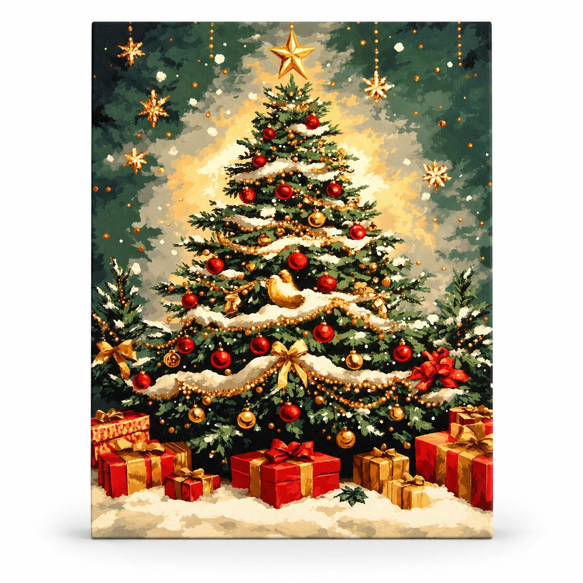 Star Topped Christmas Glow Tree paint by numbers artwork on a front-facing canvas against a white background