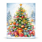 Star Topped Christmas Village paint by numbers artwork on a front-facing canvas against a white background