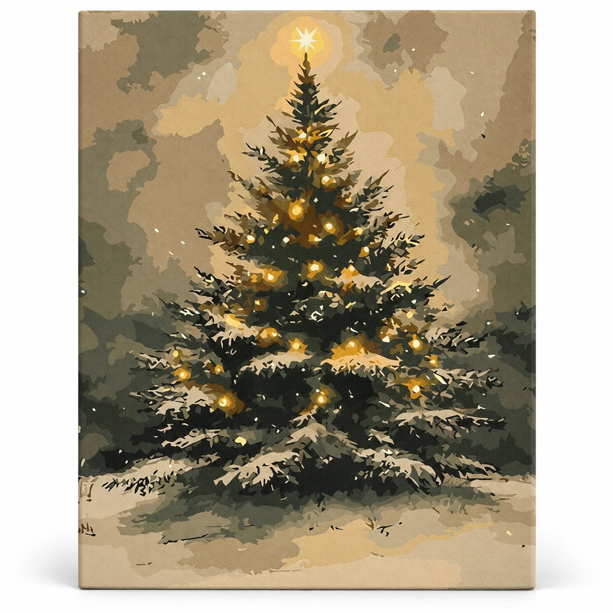 Star Topped Woodland Christmas Tree paint by numbers artwork on a front-facing canvas against a white background