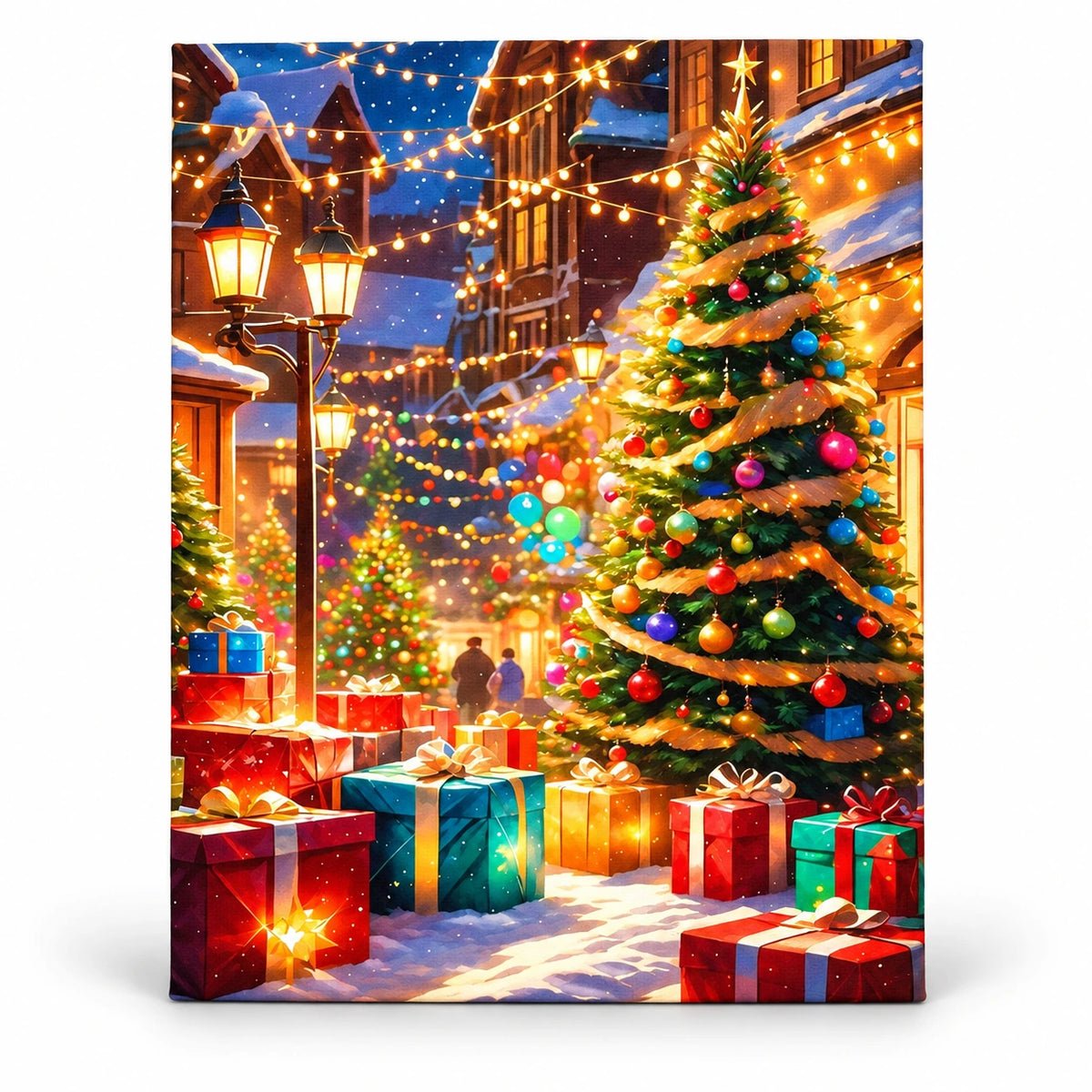 Starlit Christmas Village paint by numbers artwork on a front-facing canvas against a white background