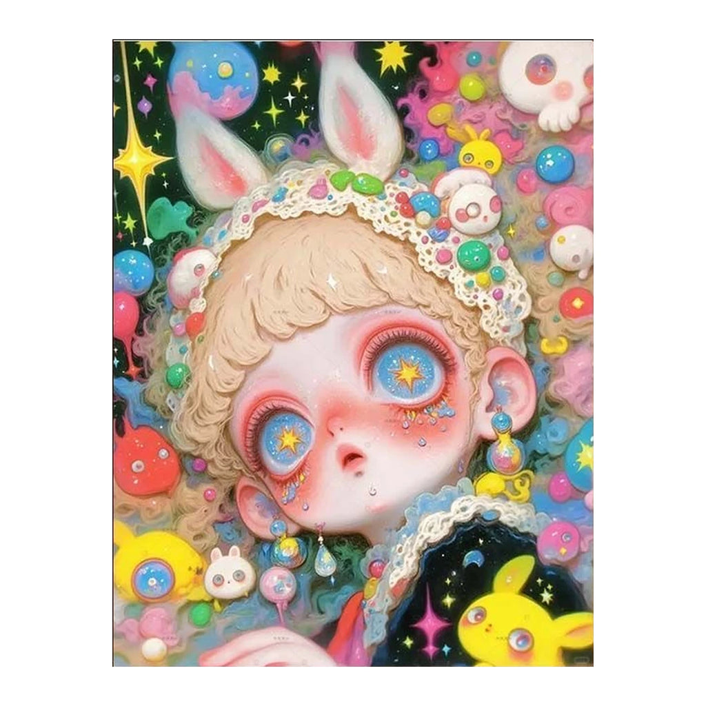 White-background original starry bunny girl diamond painting artwork