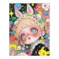 White-background original starry bunny girl diamond painting artwork