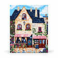 Stone Bakery Cafe Cottage paint by numbers artwork on a front-facing canvas against a white background