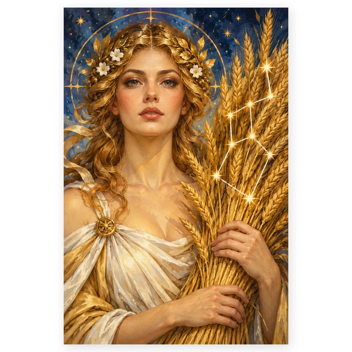 Full Virgo Harvest Maiden Dawn paint by numbers artwork on a clean white square, complete design shown at its original proportions with a subtle soft shadow.