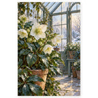 White Hellebore Greenhouse paint by numbers artwork on a front-facing canvas against a white background.