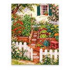 White Picket Cottage Vegetable Garden artwork on a front-facing frameless canvas against a white background.