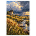 Full windmill prairie river cloudbank paint by numbers artwork on a clean white background.