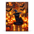 Witch Halloween Companion Black Cat paint by numbers artwork on a front-facing canvas against a white background