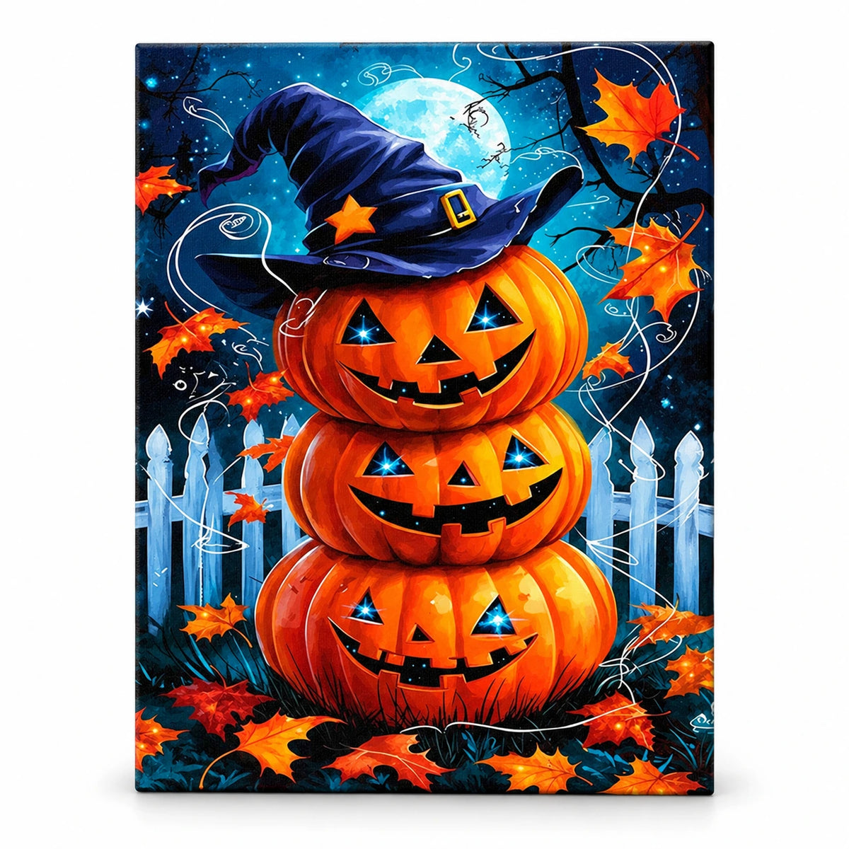 Witching Hour Pumpkins paint by numbers artwork on a front-facing canvas against a white background