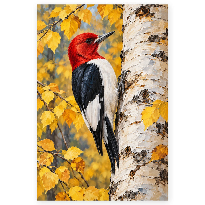 Woodpecker on a Birch Trunk paint by numbers artwork on a front-facing canvas against a white background