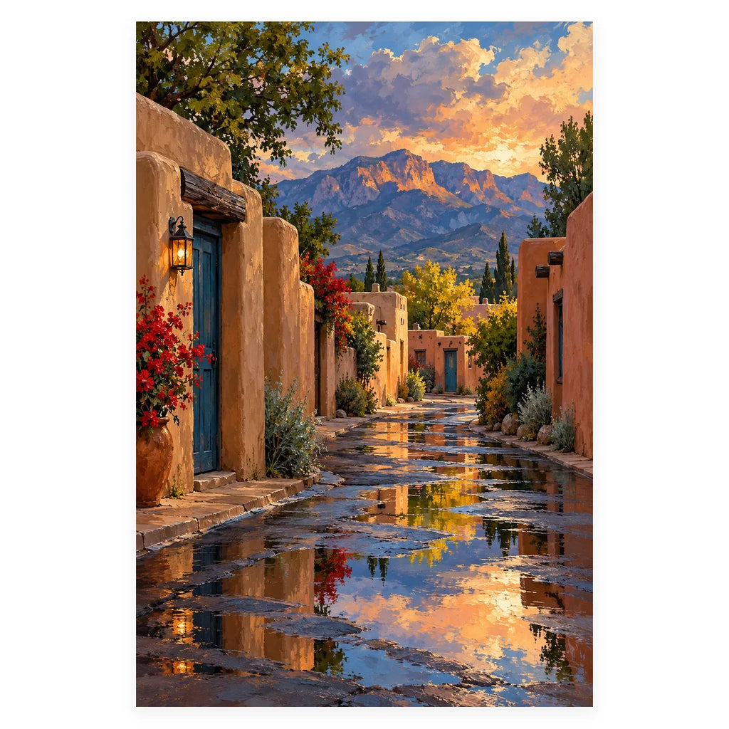 `02-albuquerque-adobe-street-original-white-background.webp` — Full original portrait adobe street artwork on a white square background, preserving the original proportions.