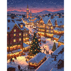 Alpine Christmas Market paint by numbers completed artwork on a clean white background