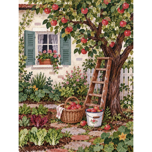 Original Apple Tree Cottage Garden paint by numbers artwork.