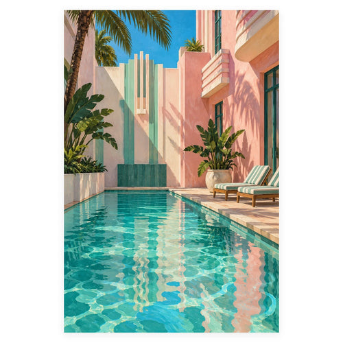 Art Deco Miami Pool completed artwork on a clean white background